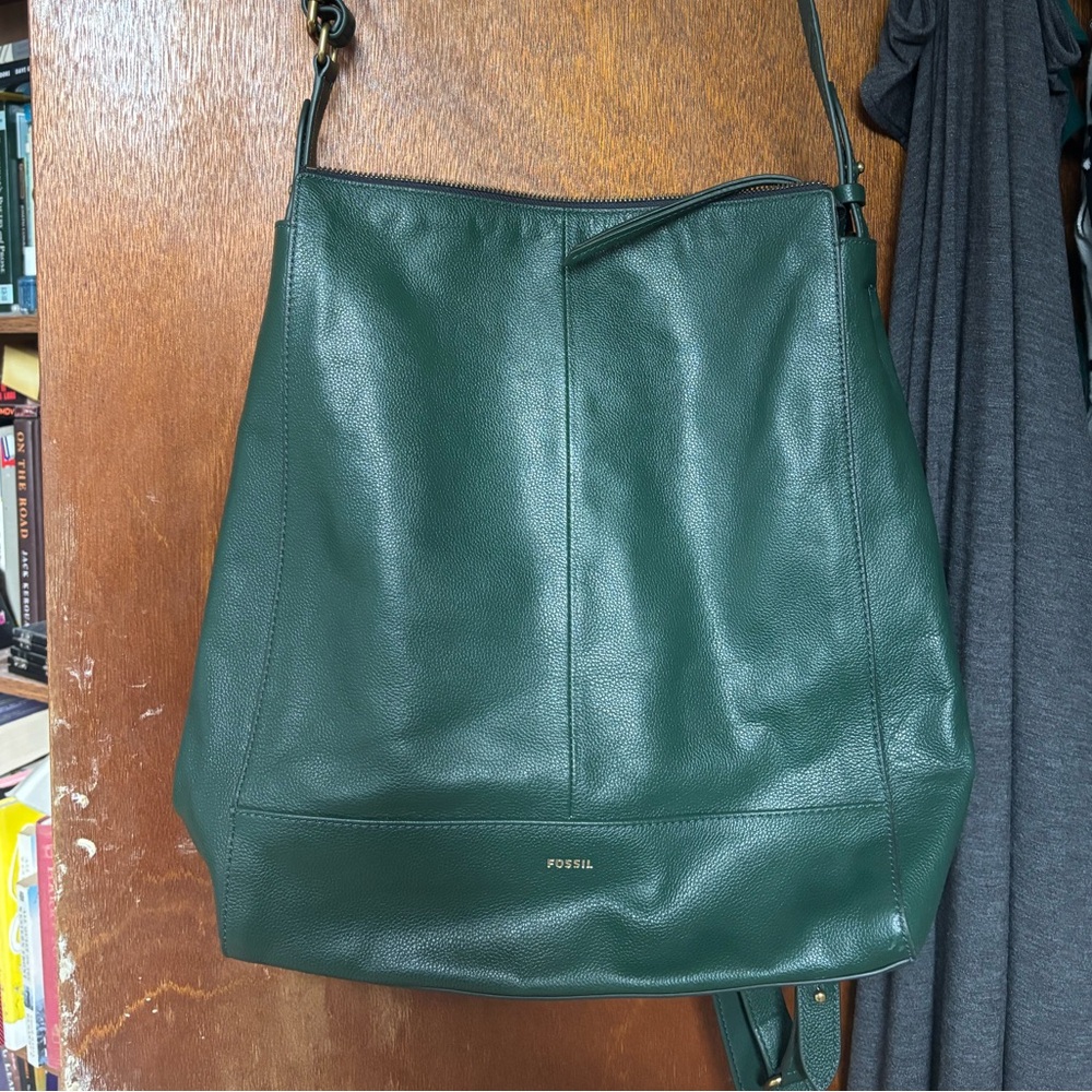 Fossil Forest Green Leather Shoulder Bag - Convertible